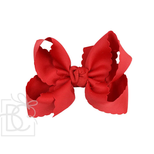 1.5" Ribbon Scalloped Edge Bow on Alligator Clip | Red