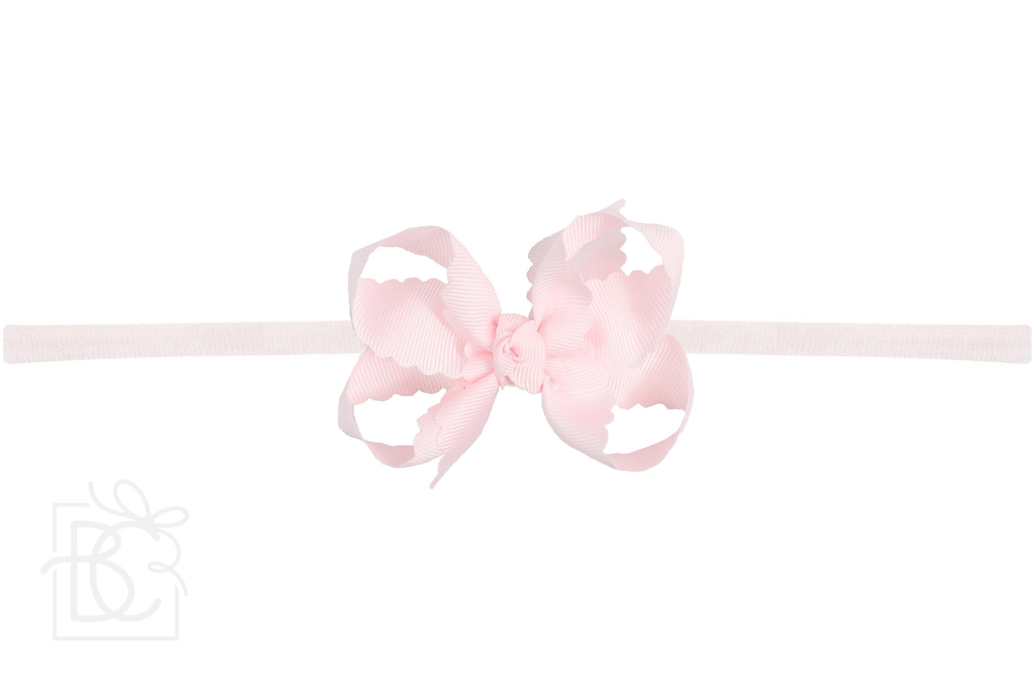 1/4" Nylon Pantyhose Headband w/ Scalloped Edge Bow | Powder Pink