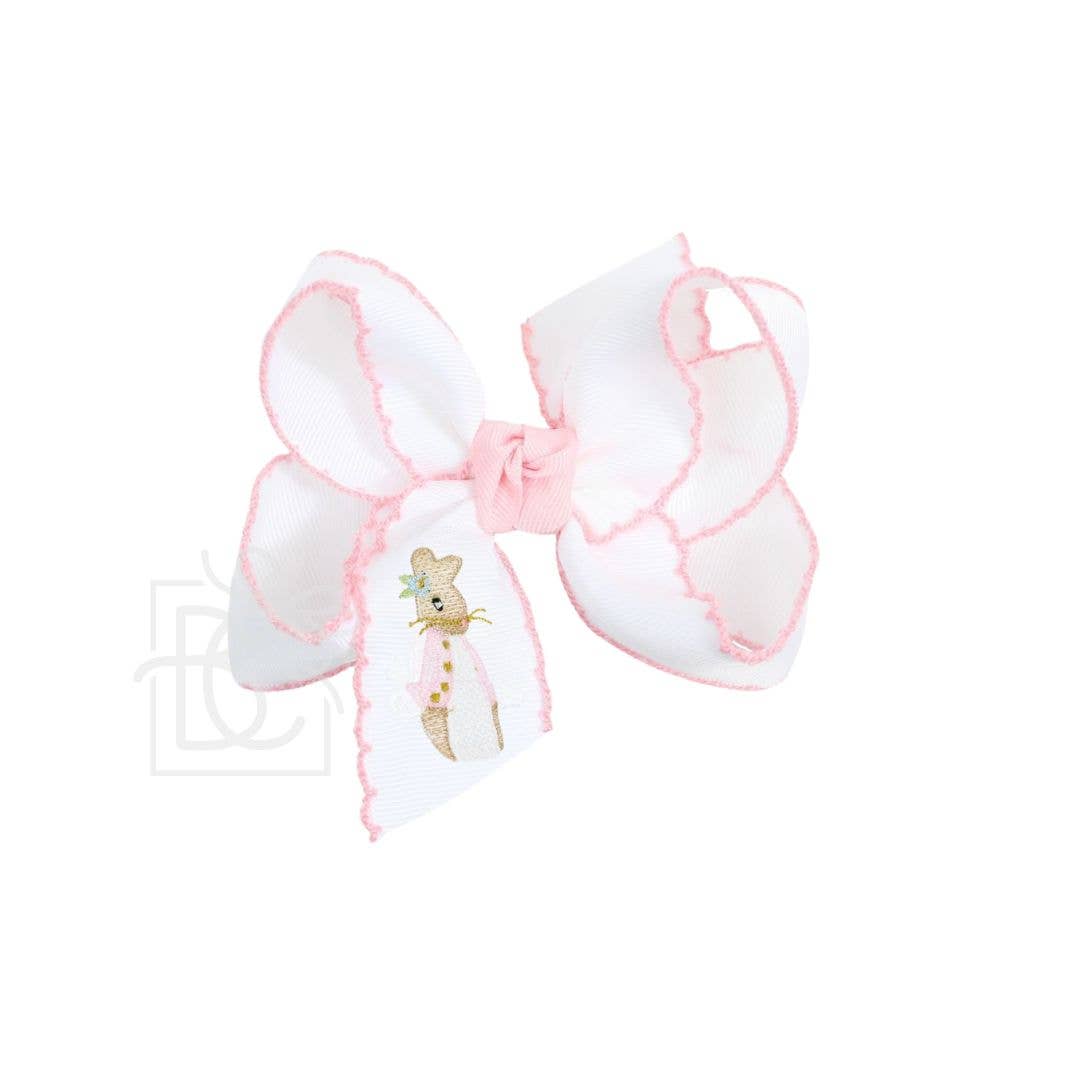 EMBROIDERED PETUNIA RABBIT 4.5" LARGE CROCHET EDGE BOWS