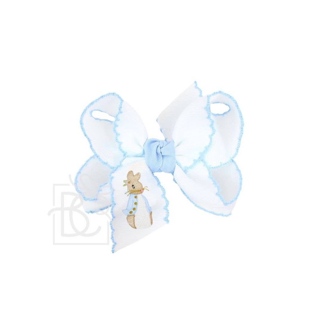 EMBROIDERED PETUNIA RABBIT 4.5" LARGE CROCHET EDGE BOWS