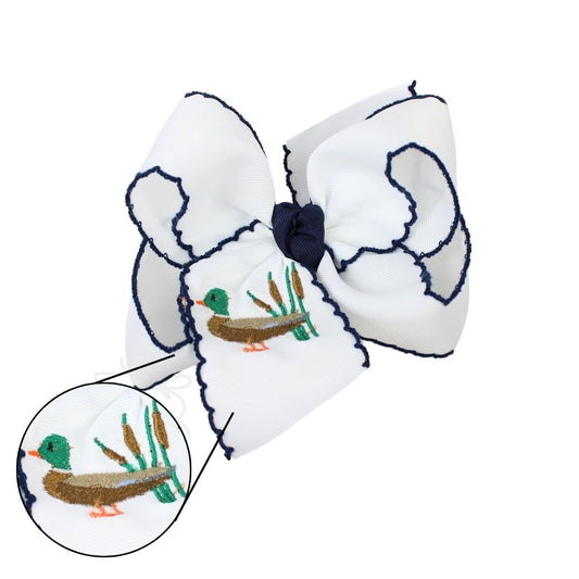 Embroidered Mallard Duck Hair Bow On Alligator Clip