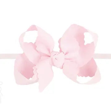 1/4" Nylon Pantyhose Headband w/ Scalloped Edge Bow | Powder Pink