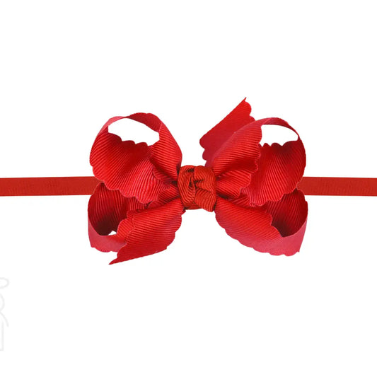 1/4" Nylon Pantyhose Headband w/ Scalloped Edge Bow | Red