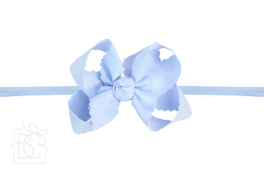 1/4" Nylon Pantyhose Headband w/ Scalloped Edge Bow | Millennium Blue