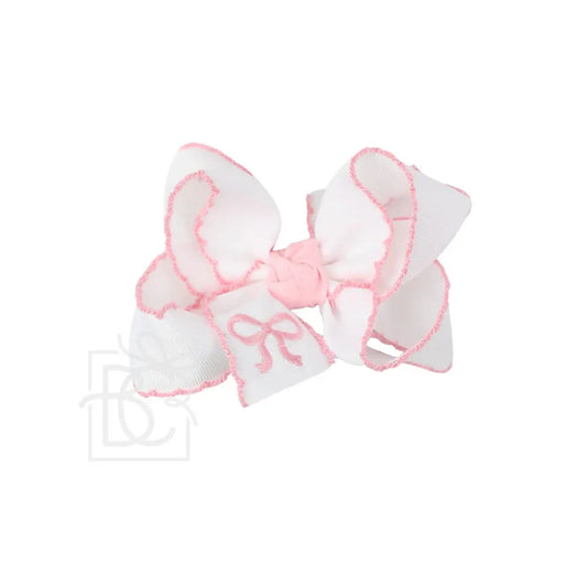 Embroidered Bow Crochet Edge Hair Bow On Alligator Clip