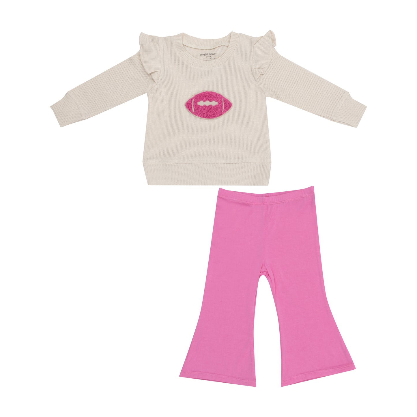 Footballs Waffle Ruffle Sweatshirt + Pink Bamboo Baby Bells