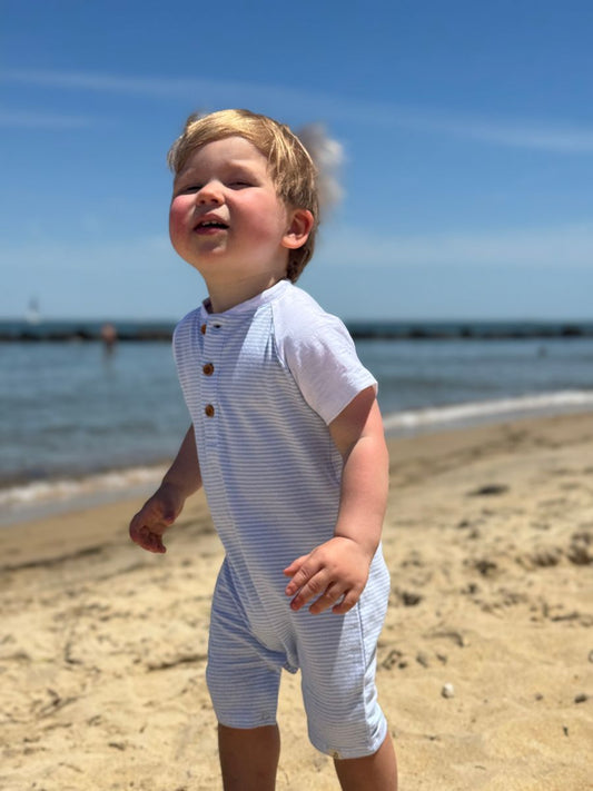 AFLOAT Raglan Romper Light Blue Stripe