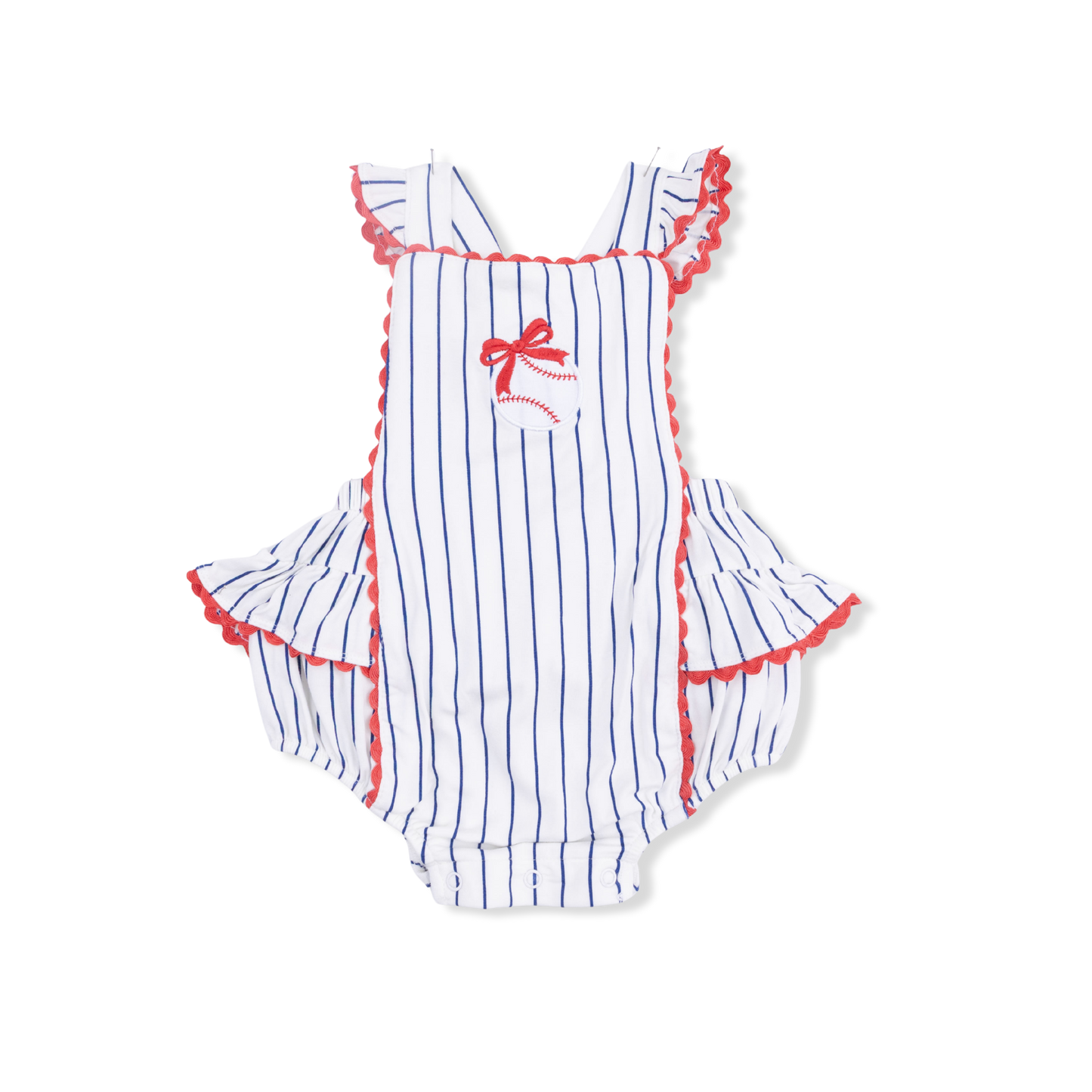 Baseball Stripe - Ric Rac Ruffle Sunsuit