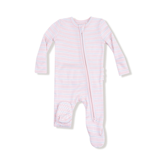 Basics - Multi Stripe - Pink - 2 Way Zipper Ruffle Back Footie
