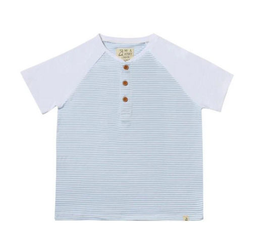 BEACON Raglan Henley Light Blue Stripe