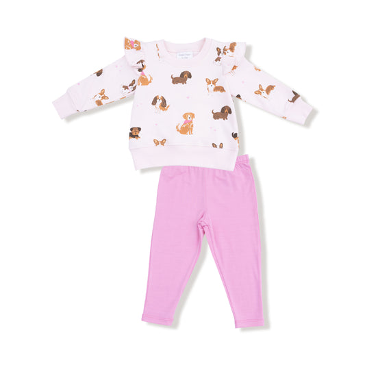 Best Friend Dogs - French Terry - Pink -  Ruffle Sweatshirt + Bamboo Legging