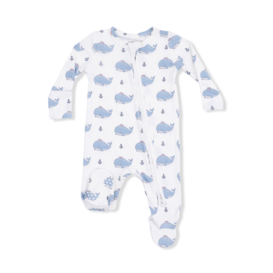 Bubbly Sailor Whales Blue - 2 Way Zipper Footie