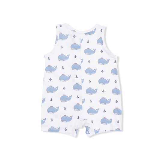 Bubbly Sailor Whales Blue - Sleeveless Shortie Romper