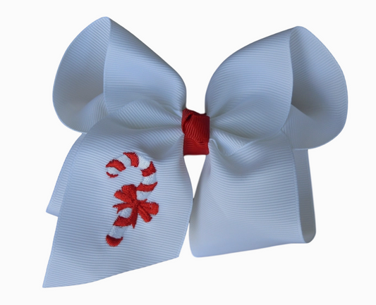 Candy Cane Embroidered Bow