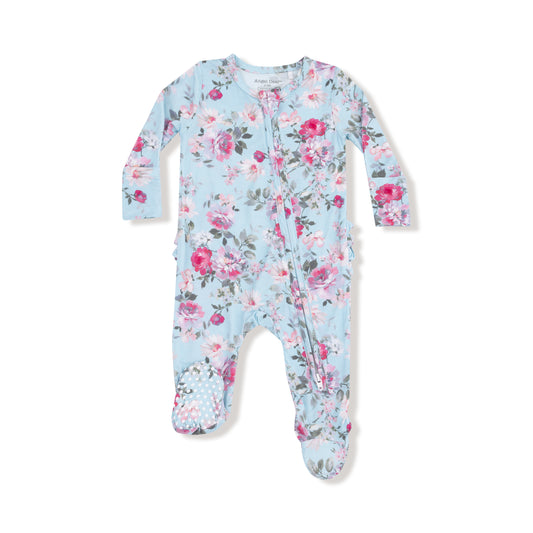 Charlotte Floral - 2 Way Zipper Ruffle Back  Footie