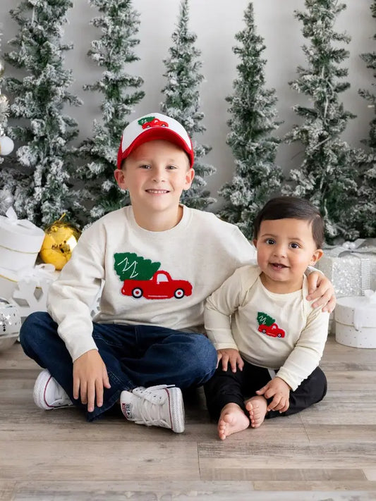 Christmas Truck Patch Long Sleeve Bodysuit