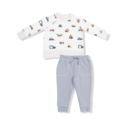 Construction Vehicles - French Terry -  Raglan Sweatshirt and Jogger Set