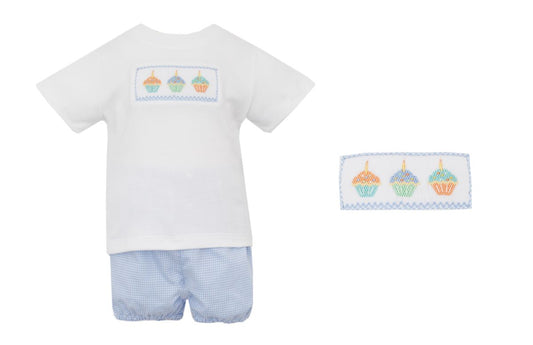 Cupcakes | Light Blue Gingham T-shirt + Bloomer set