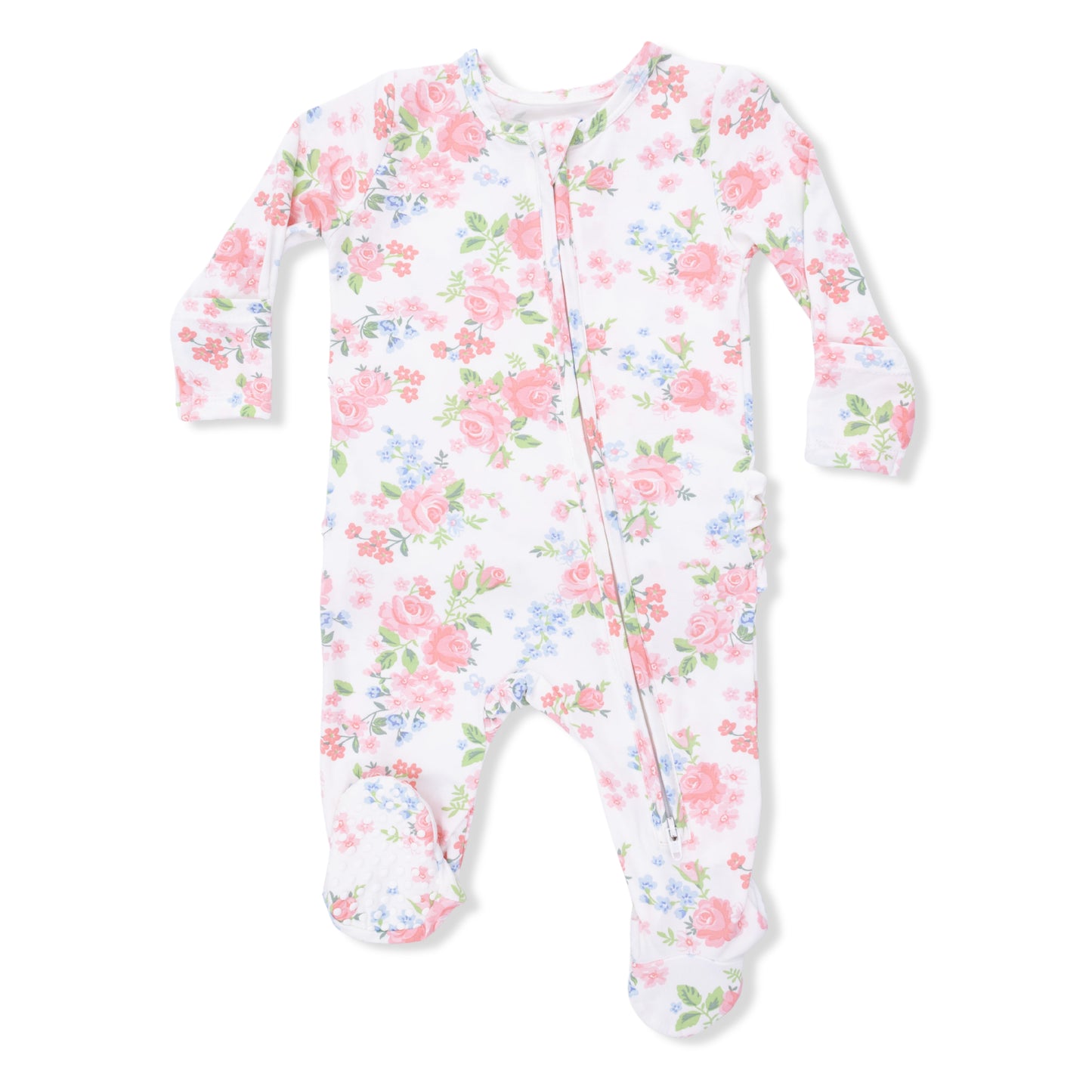 Cute Little Roses - 2 Way Ruffle Back Zipper Footie