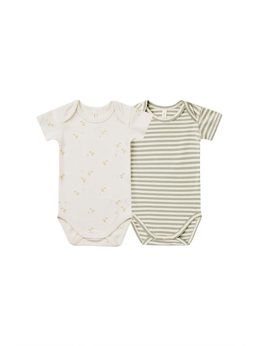 Short Sleeve BodySuit || Ducks, Sage Stripe