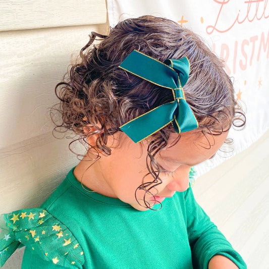 Emerald Coquette Christmas Bow Clip