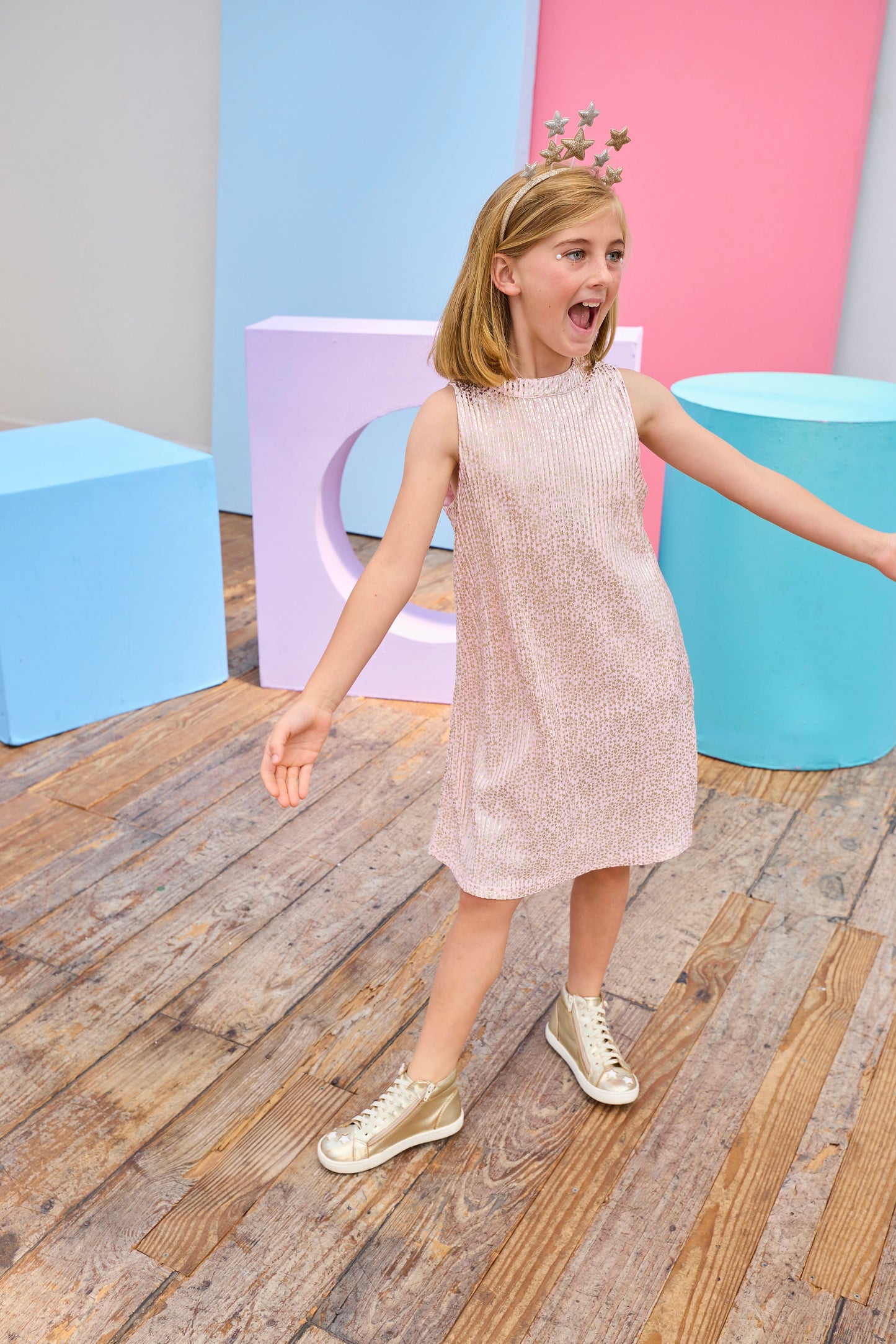 Swing Dress - Pink Crinkle Stars