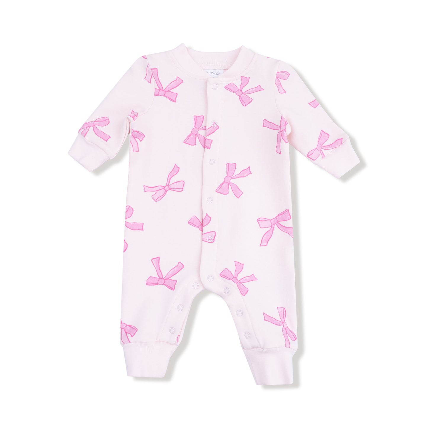 French Terry - Pretty Bows - Baseball  Collar Romper With Front Placket