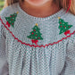 GIRLS GREEN BITTY DOT SMOCKED CHRISTMAS TREES BUBBLE