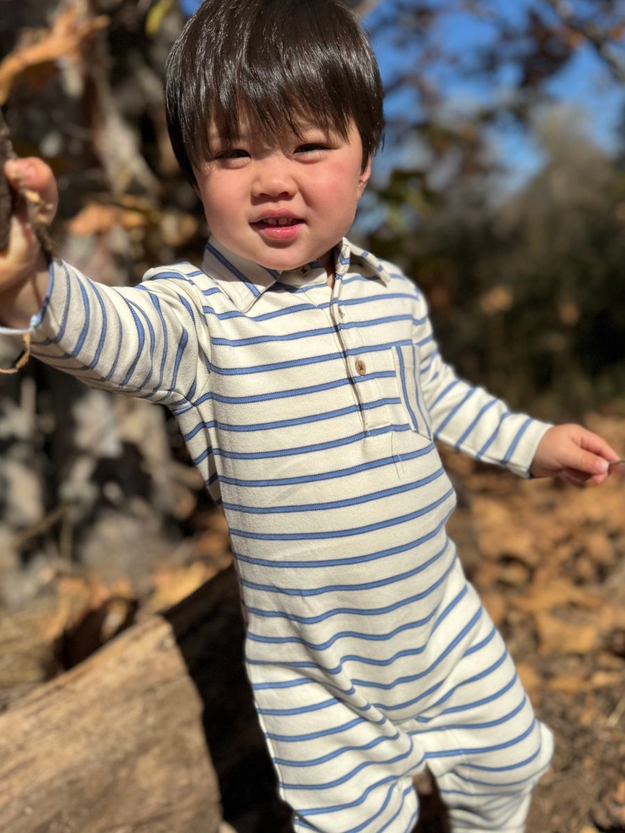 KINGSTON Polo Romper - Blue Stripe