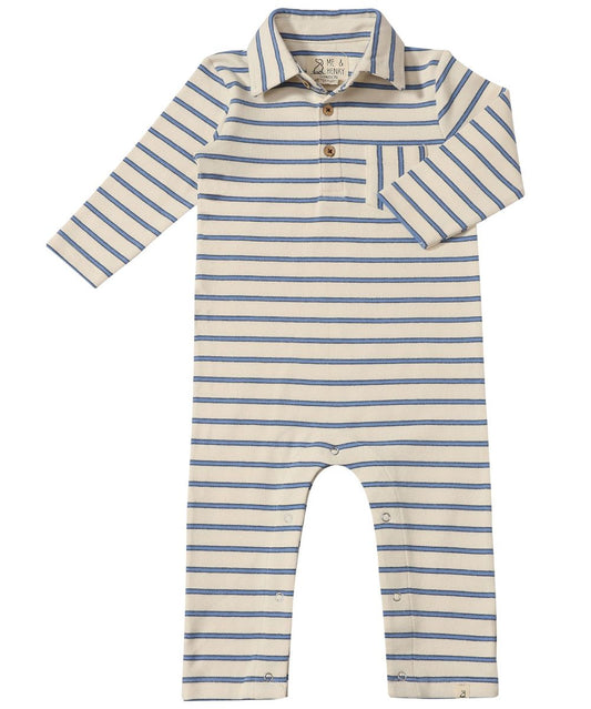 KINGSTON Polo Romper - Blue Stripe