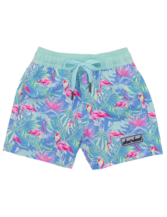 Boys Shordees Swim Trunk - Floral Flamingo