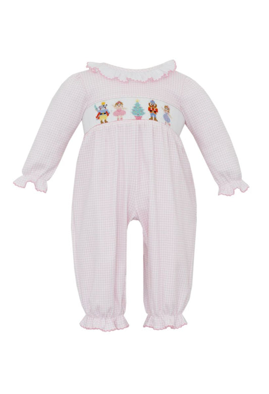 NUTCRAKER GIRL´S - Pink gingham knit girl´s romper