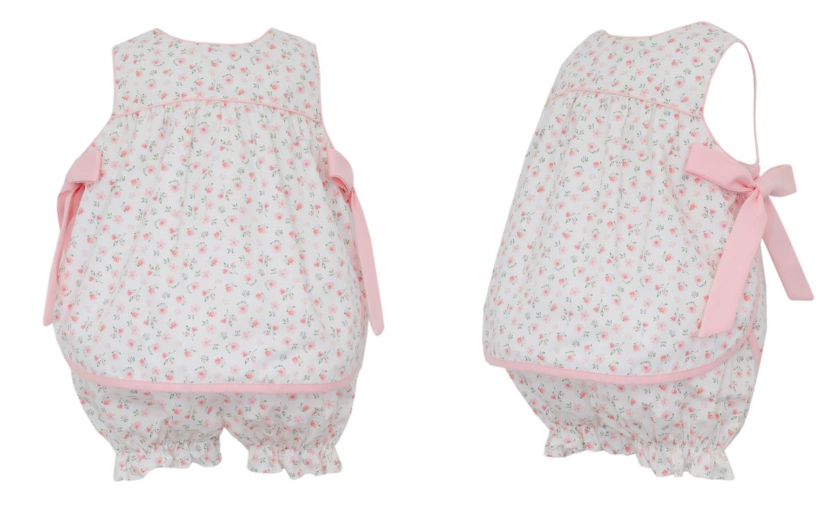Pink floral apron bloomer set w/side bows