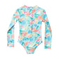 Girls Longe Sleeve Surf & Turf Zip Front Swim Suit | Palm Paradise
