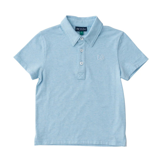 Boys Short Sleeve Too Cool for School Heathered Polo Shirt in Clear Sky Heather