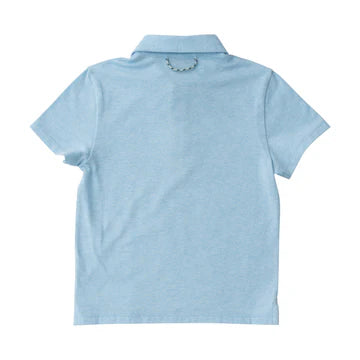 Boys Short Sleeve Too Cool for School Heathered Polo Shirt in Clear Sky Heather