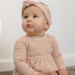 RIBBED LONG SLEEVE DRESS DUSTY ROSE MICROSTRIPE
