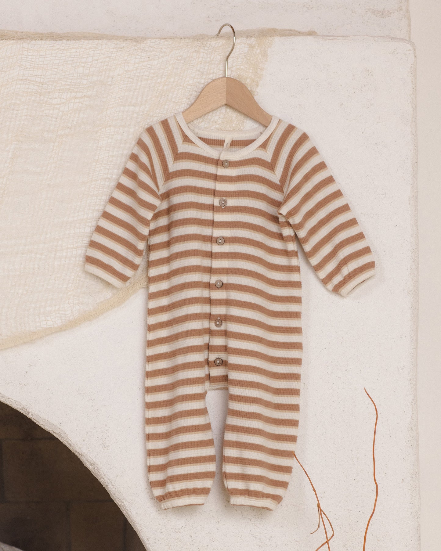 WAFFLE LONG SLEEVE JUMPSUIT SPICE STRIPE