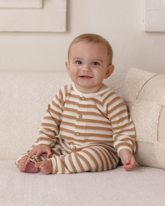 WAFFLE LONG SLEEVE JUMPSUIT SPICE STRIPE