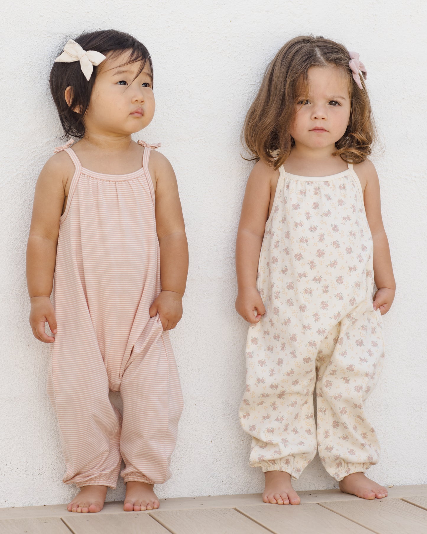 Smocked Jumpsuit || Melon Micro Stripe