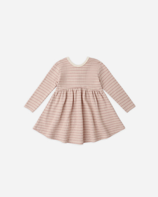RIBBED LONG SLEEVE DRESS DUSTY ROSE MICROSTRIPE
