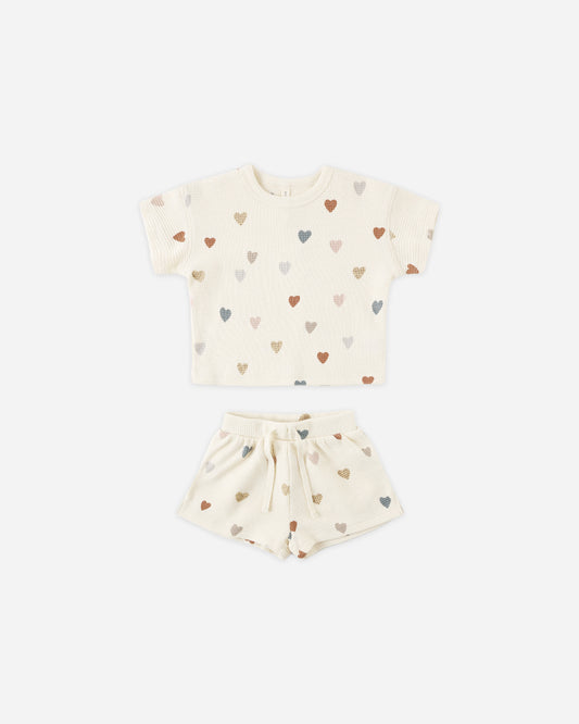 Waffle Tee + Short Set || Confetti Hearts