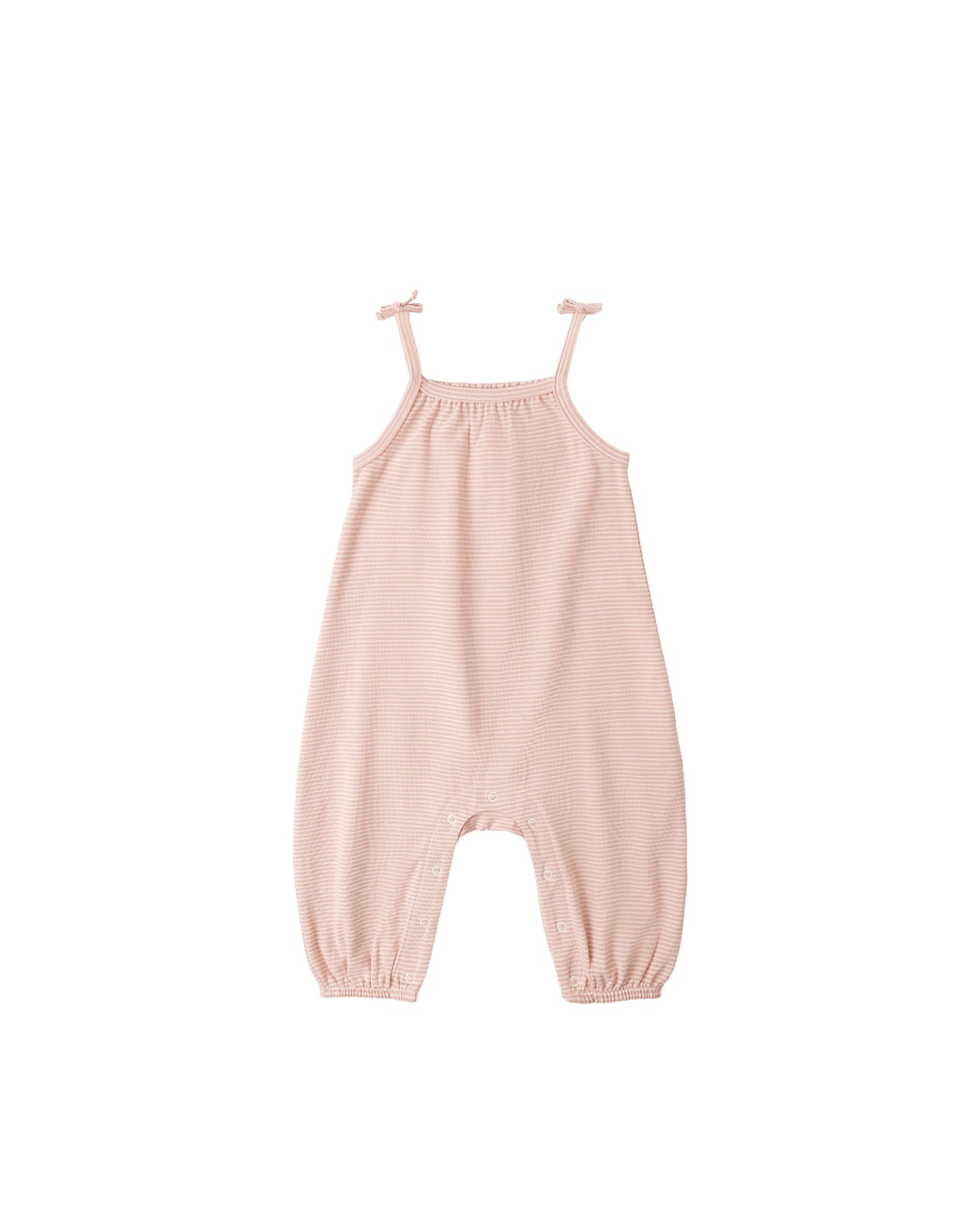 Smocked Jumpsuit || Melon Micro Stripe