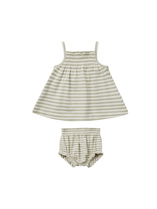 smocked tank + bloomer set || sage stripe