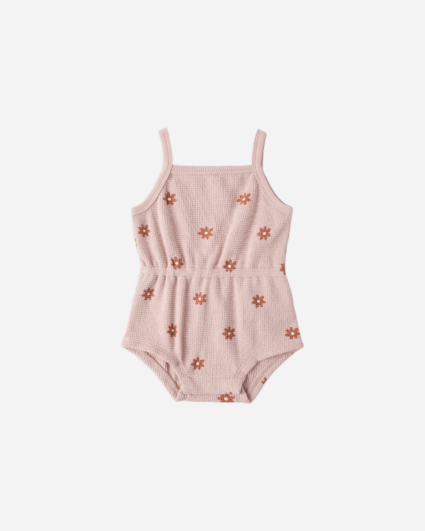Waffle Cinch Romper || Pink Daisy