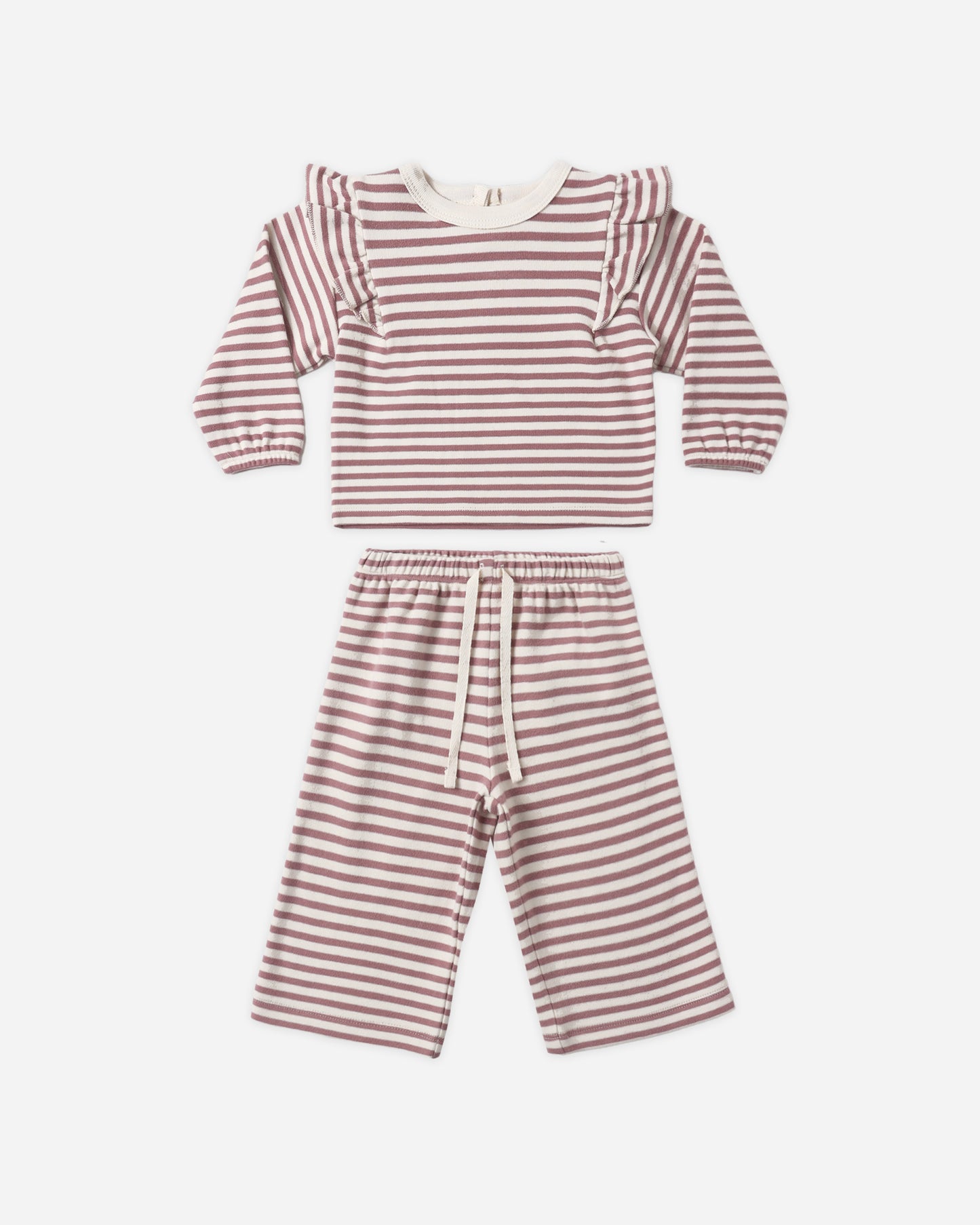 RUFFLE COZY SET MULBERRY STRIPE