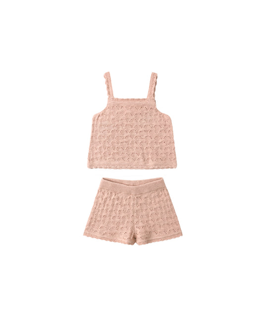 Pointelle Knit Tank + Short Set || Melon