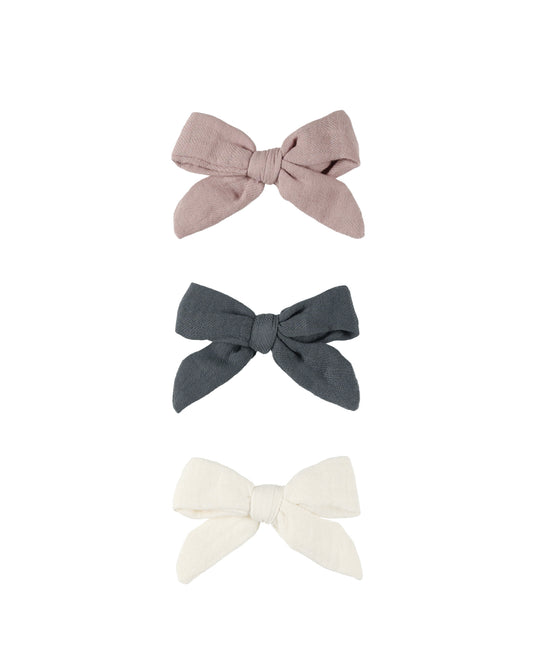 Bow W. Clip, Set of 3 || Indigo, Mauve, Ivory