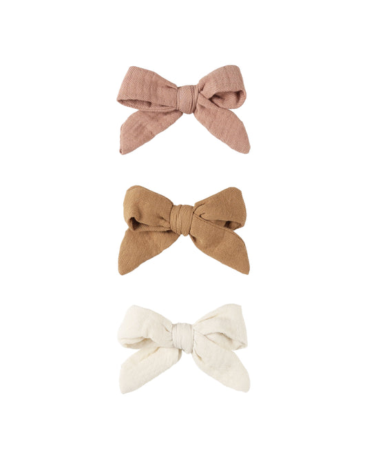 Bow W. Clip, Set of 3 || Rose, Natural, Gol