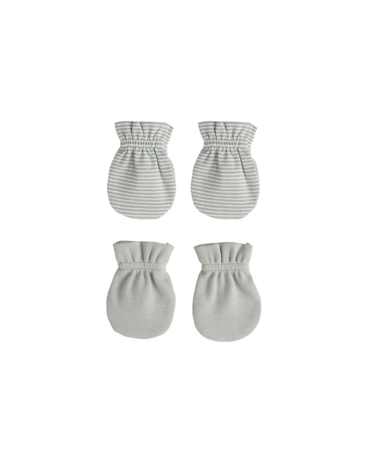 No Scratch Mittens Set || Sage Micro Stripe, Sage